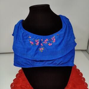 Vera Bradley Wildflower Tankini Swim Top Blue Floral Size M Reversible